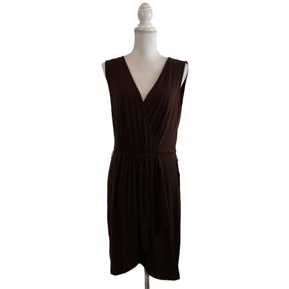 Max and Cleo Brown Faux Wrap Medium Dress‎